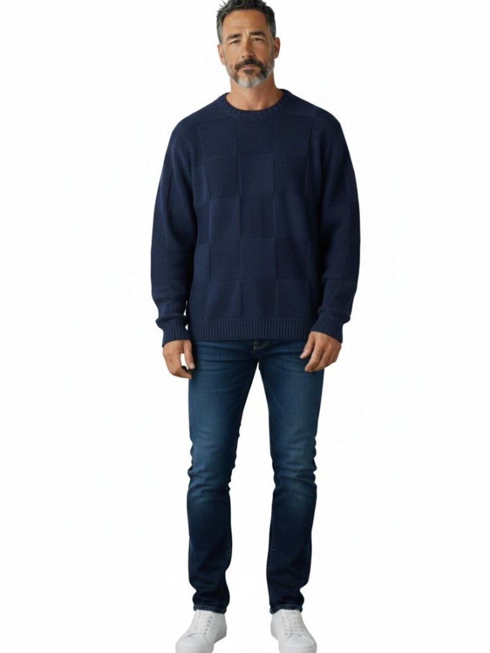Lucky Brand Men's Check Stitch Crew Neck Sweater Size XL Blue